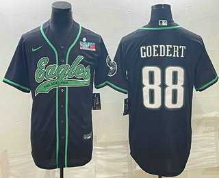 Mens Philadelphia Eagles #88 Dallas Goedert Black With Super Bowl LVII Patch Cool Base Stitched Baseball Jersey